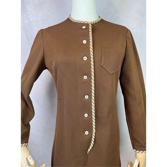 Vintage 70s 60s Brown Shift Dress Mod MCM GoGo Disco Size Medium - Picture 2 of 10